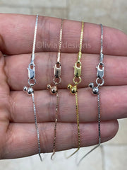 925 Sterling Silver Box  Adjustable 1mm Chain, Silver, 14k Yellow Gold, 14k Rose Gold, Sterling Silver Chain, 925 Sterling Silver