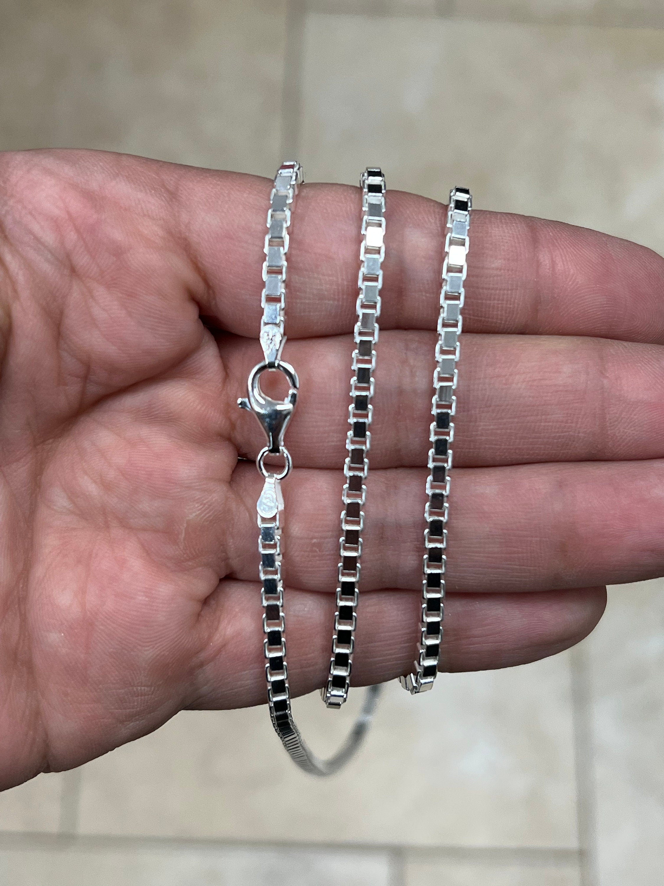 925 Sterling Silver Box Chain 3mm, Sterling Silver Chain, .925 Sterling Silver, Finished Necklace, Made In Italy, 16'' Through 30''