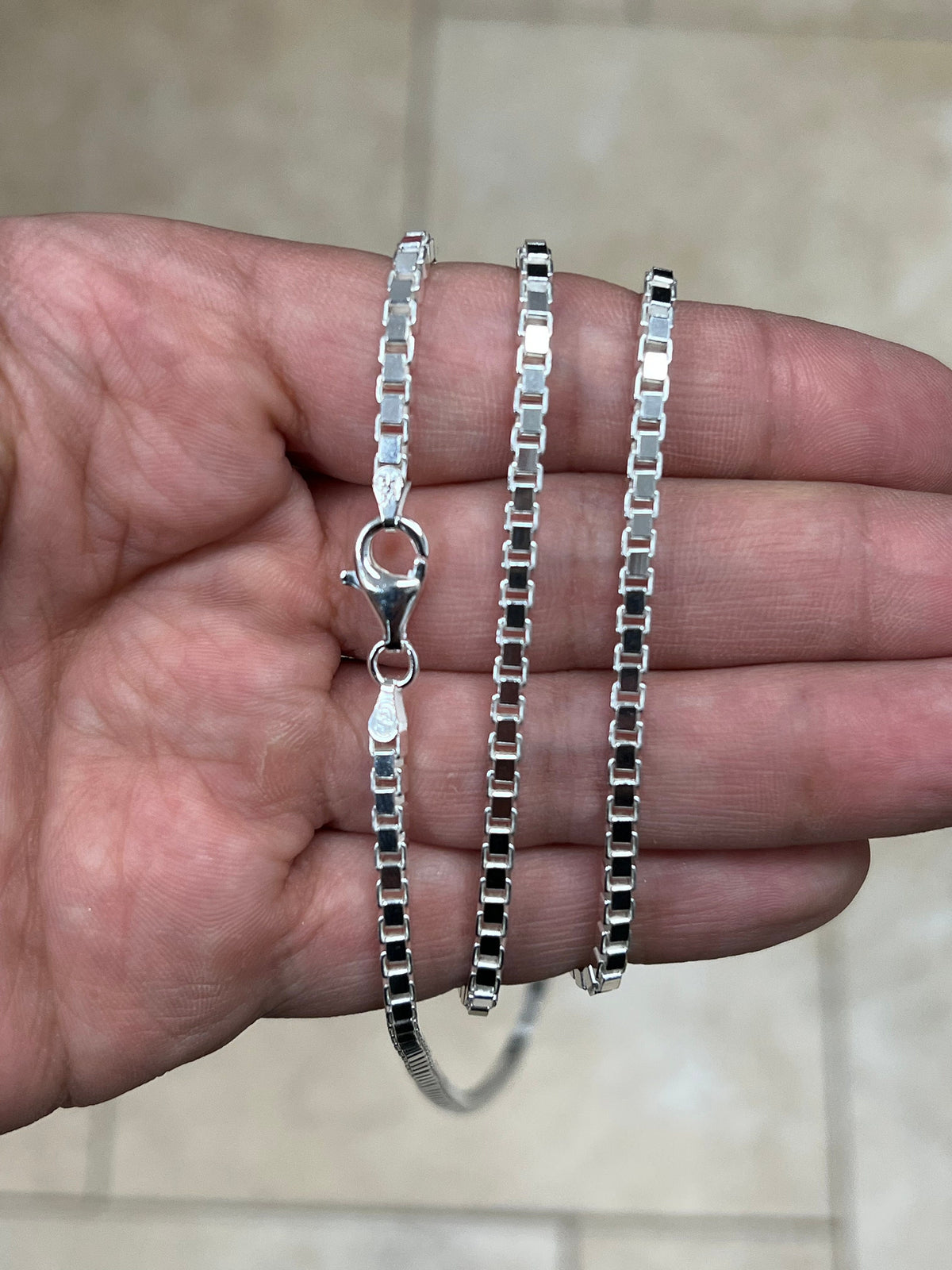 925 Sterling Silver Box Chain 3mm, Sterling Silver Chain, .925 Sterling Silver, Finished Necklace, Made In Italy, 16'' Through 30''