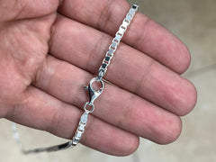 925 Sterling Silver Box Chain 3mm, Sterling Silver Chain, .925 Sterling Silver, Finished Necklace, Made In Italy, 16'' Through 30''