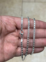 925 Sterling Silver Box Chain 3mm, Sterling Silver Chain, .925 Sterling Silver, Finished Necklace, Made In Italy, 16'' Through 30''