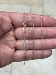 925 Sterling Silver Box Chain Tri-Color 1mm Necklace,  Alternating 14k Yellow Gold & Rose Gold Finish, 925 Sterling Silver