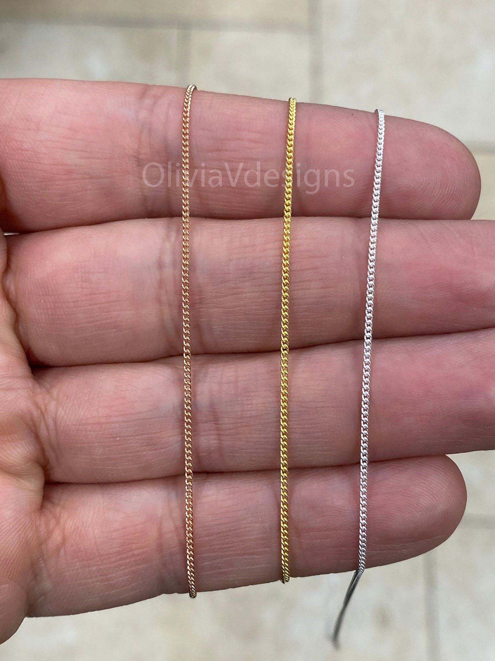 925 Sterling Silver Curb Cuban Adjustable 1mm Chain, Silver, 14k Yellow Gold, 14k Rose Gold, Sterling Silver Chain, 925 Sterling Silver