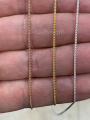 925 Sterling Silver Curb Cuban Adjustable 1mm Chain, Silver, 14k Yellow Gold, 14k Rose Gold, Sterling Silver Chain, 925 Sterling Silver