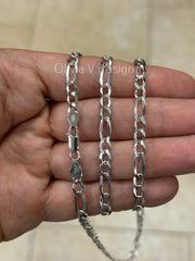 925 Sterling Silver Figaro Chain, Men Woman Necklace,  925 Sterling Silver, 4mm, All Size, Rhodium, Italian