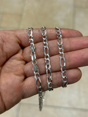 925 Sterling Silver Figaro Chain, Men Woman Necklace,  925 Sterling Silver, 4mm, All Size, Rhodium, Italian