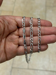 925 Sterling Silver Figaro Chain, Men Woman Necklace,  925 Sterling Silver, 4mm, All Size, Rhodium, Italian