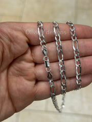 925 Sterling Silver Figaro Chain, Men Woman Necklace,  925 Sterling Silver, 4mm, All Size, Rhodium, Italian