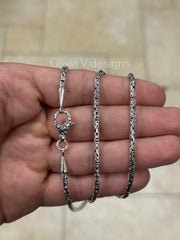 925 Sterling Silver Handmade 2.7mm Round Bali Byzantine Borobudur Chain Necklace Men's 18'' 20'' 22'' 24'' 30''