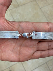 925 Sterling Silver Herringbone Necklace, Flex Layering Chain, 12mm Silver Flat Snake Chain, Italian Layering Necklace, Boho Jewelry Gifts