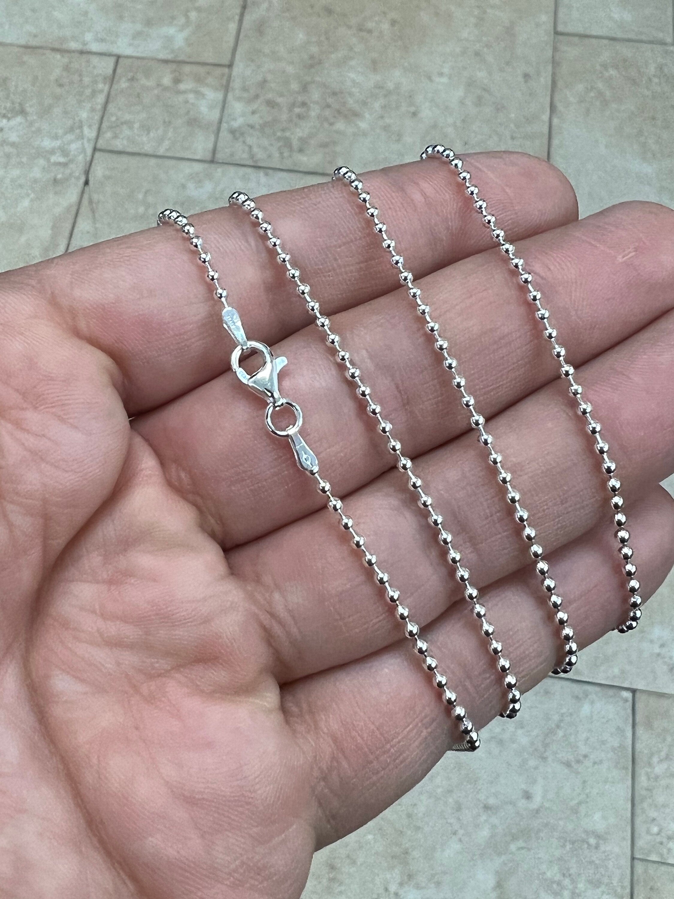 Solid 925 Sterling Silver Italian Ball Bead Chain 1.80mm Necklace, Made in Italy Chains For Men, Necklace for Charms, Dog Tag Necklace