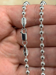 Solid 925 Sterling Silver Italian Ball Bead Chain 4mm Necklace, Made in Italy Chains For Men, Necklace for Charms, Dog Tag Necklace