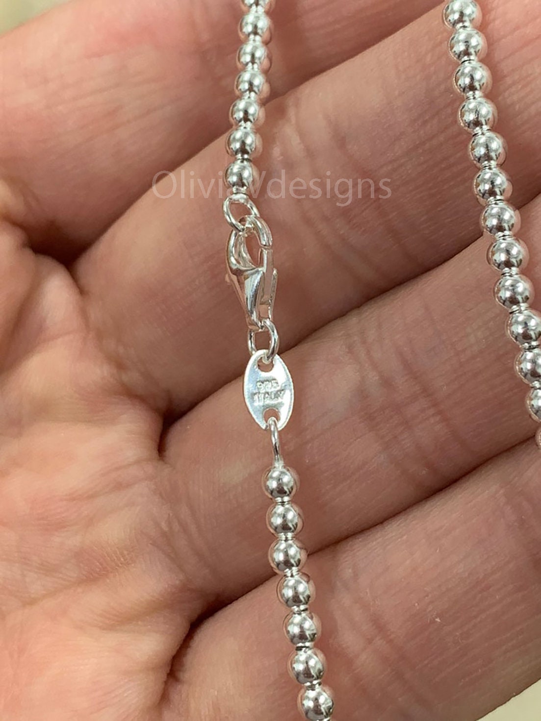 Solid 925 Sterling Silver Italian Ball Bead Chain Necklace, Made in Italy 3mm, Sterling Silver Ball Chain, Ball Necklace Chain