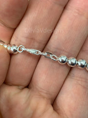 Solid 925 Sterling Silver Italian Ball Bead Chain Necklace, Made in Italy, 4mm , Sterling Silver Ball Chain, Ball Necklace Chain