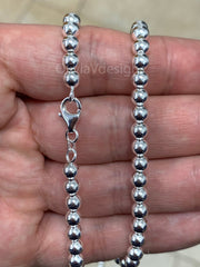 Solid 925 Sterling Silver Italian Ball Bead Chain Necklace, Made in Italy,  5mm Sterling Silver Ball Chain, Ball Necklace Chain