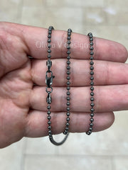 Solid 925 Sterling Silver Italian Black Rhodium Ball Bead Chain 2mm Necklace, Made in Italy Chains For Men, Necklace, Dog Tag Necklace