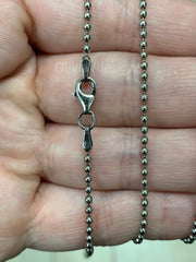 Solid 925 Sterling Silver Italian OXIDIZED Ball Bead Chain 2mm Necklace, Made in Italy Chains For Men,Necklace for Charms, Dog Tag Necklace