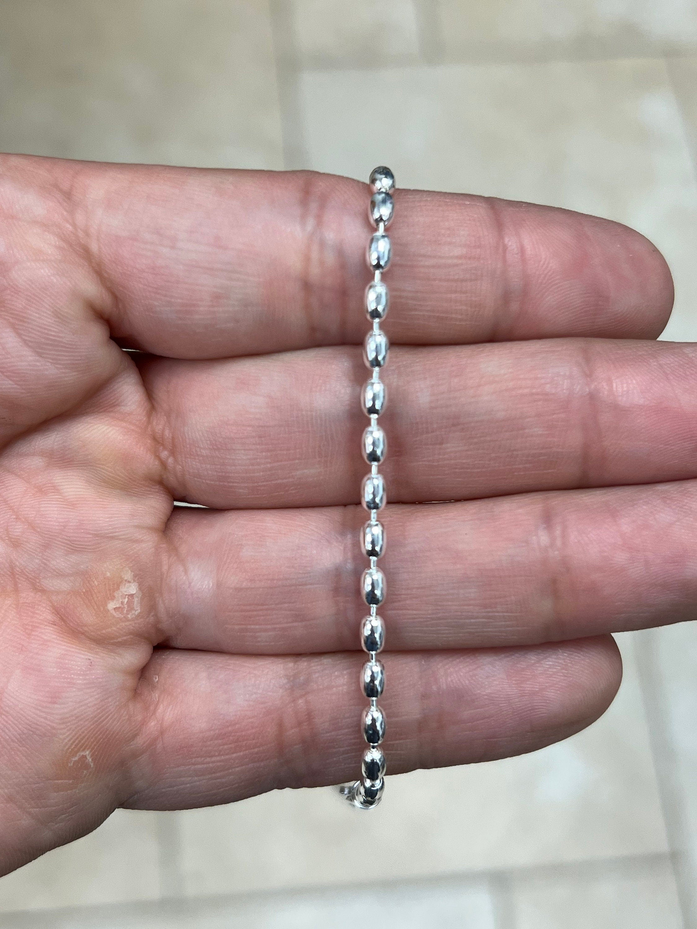 Solid 925 Sterling Silver Italian Oval Bead Chain 3mm Necklace, Made in Italy Chains For Men, Necklace for Charms, Dog Tag Necklace
