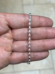 Solid 925 Sterling Silver Italian Oval Bead Chain 3mm Necklace, Made in Italy Chains For Men, Necklace for Charms, Dog Tag Necklace