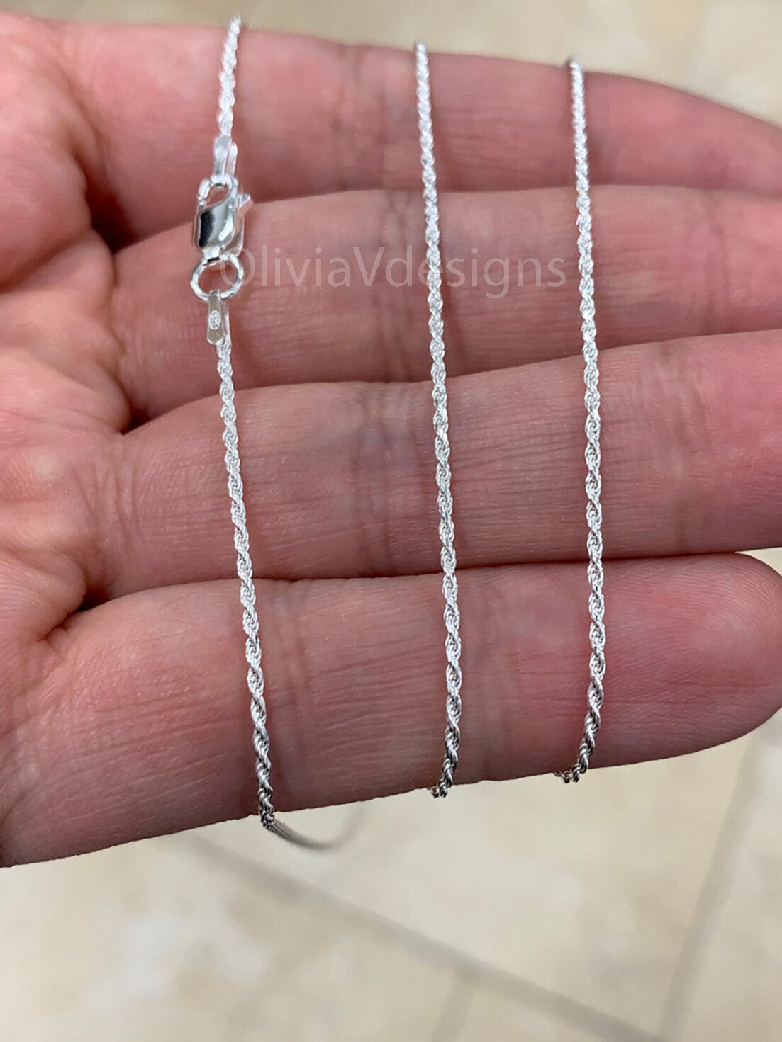 Solid 925 Sterling Silver Italian Rope Chain, 1.2mm, Diamond Cut, Necklace, Made in Italy, Gift For Him, Gift For Her, Rope Necklace