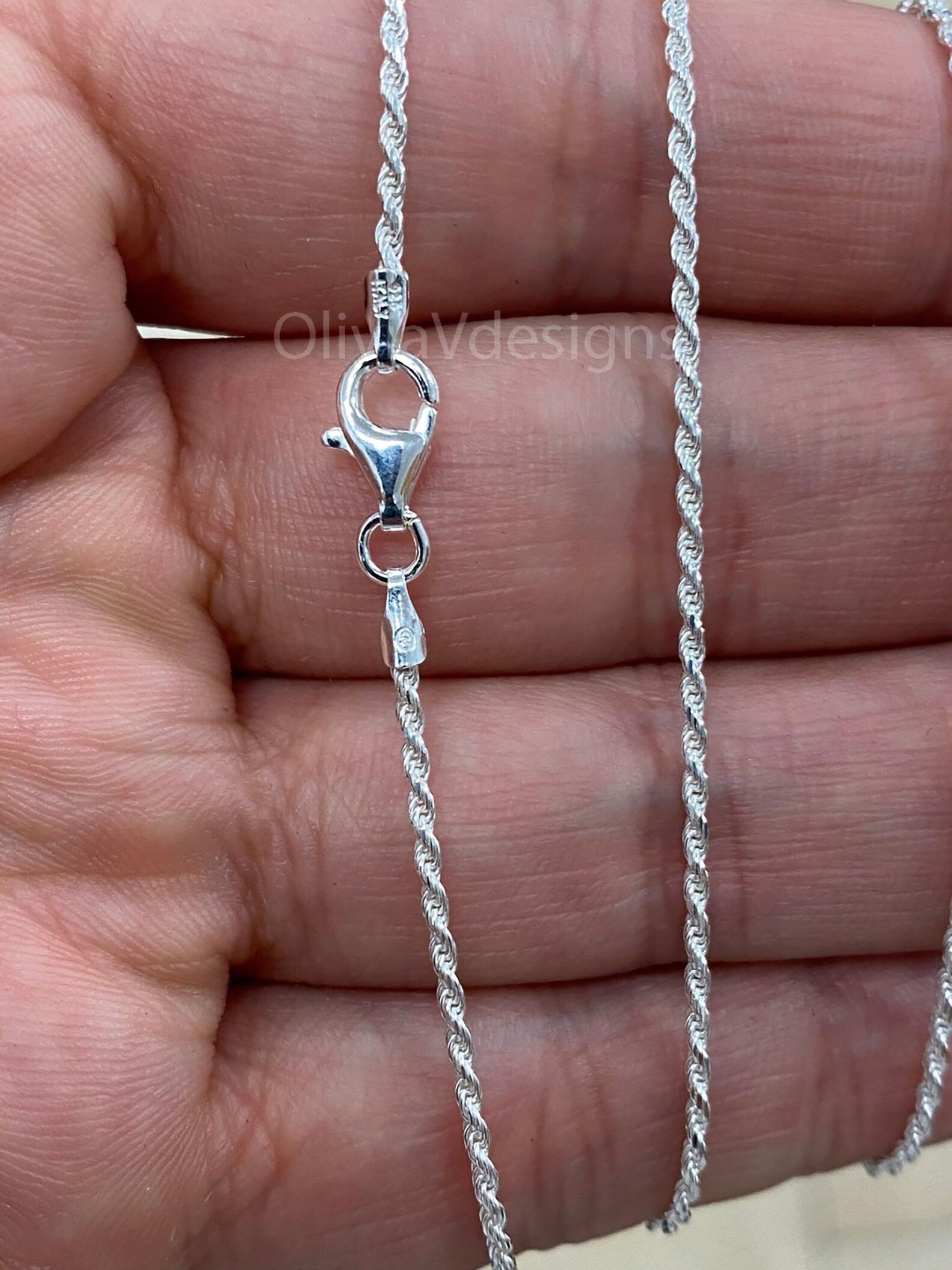 Solid 925 Sterling Silver Italian Rope Chain, 1.3mm, Diamond Cut, Necklace, Made in Italy, Gift For Him, Gift For Her, Rope Necklace