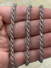 Solid 925 Sterling Silver Italian Rope Chain Rhodium, 5mm, Diamond Cut, Necklace, Made in Italy, Gift For Him, Gift For Her,  24'' 26'' 28''