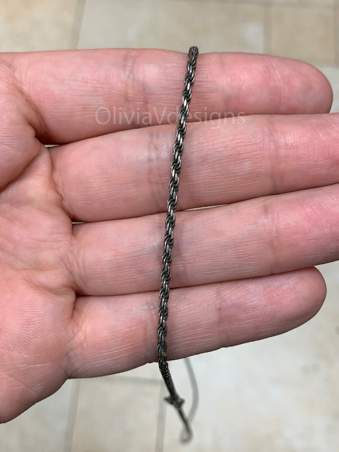 Solid 925 Sterling Silver Italian Rope Oxidized Chain, 2.5mm, Diamond Cut, Necklace, Made in Italy, Gift For Him, Gift For Her, Rope