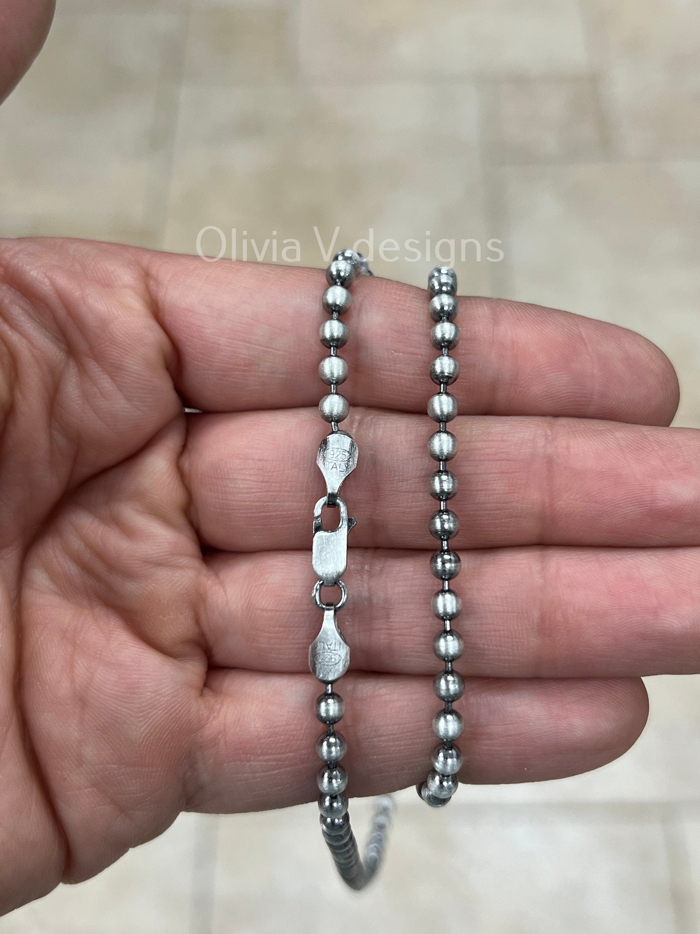 925 Sterling Silver Italian Solid Ball Bead Chain Necklace 18' 20'' 22'' 3mm - Titanium Gunmetal Finish