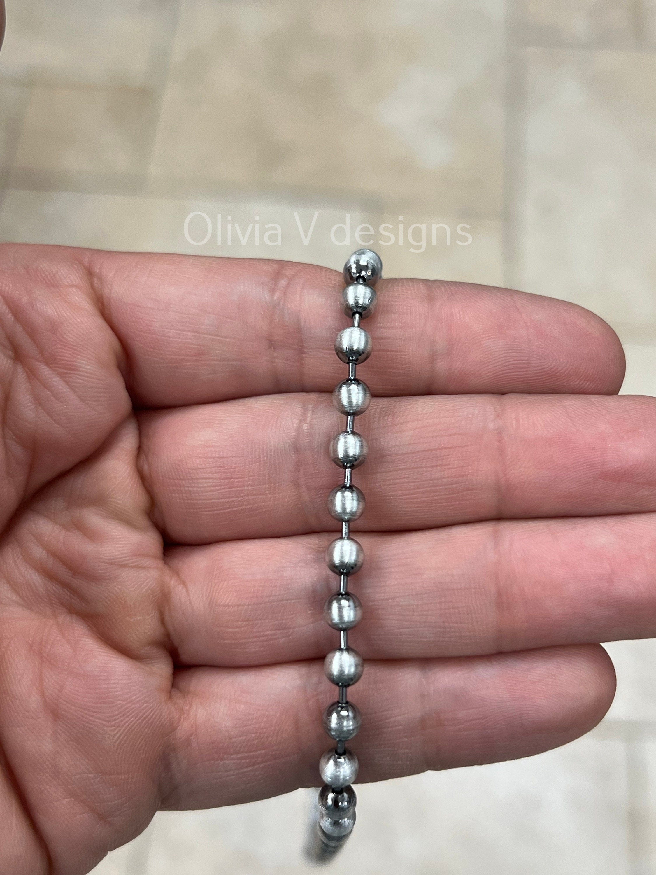925 Sterling Silver Italian Solid Ball Bead Chain Necklace 18' 20'' 22'' 5mm - Titanium Gunmetal Finish