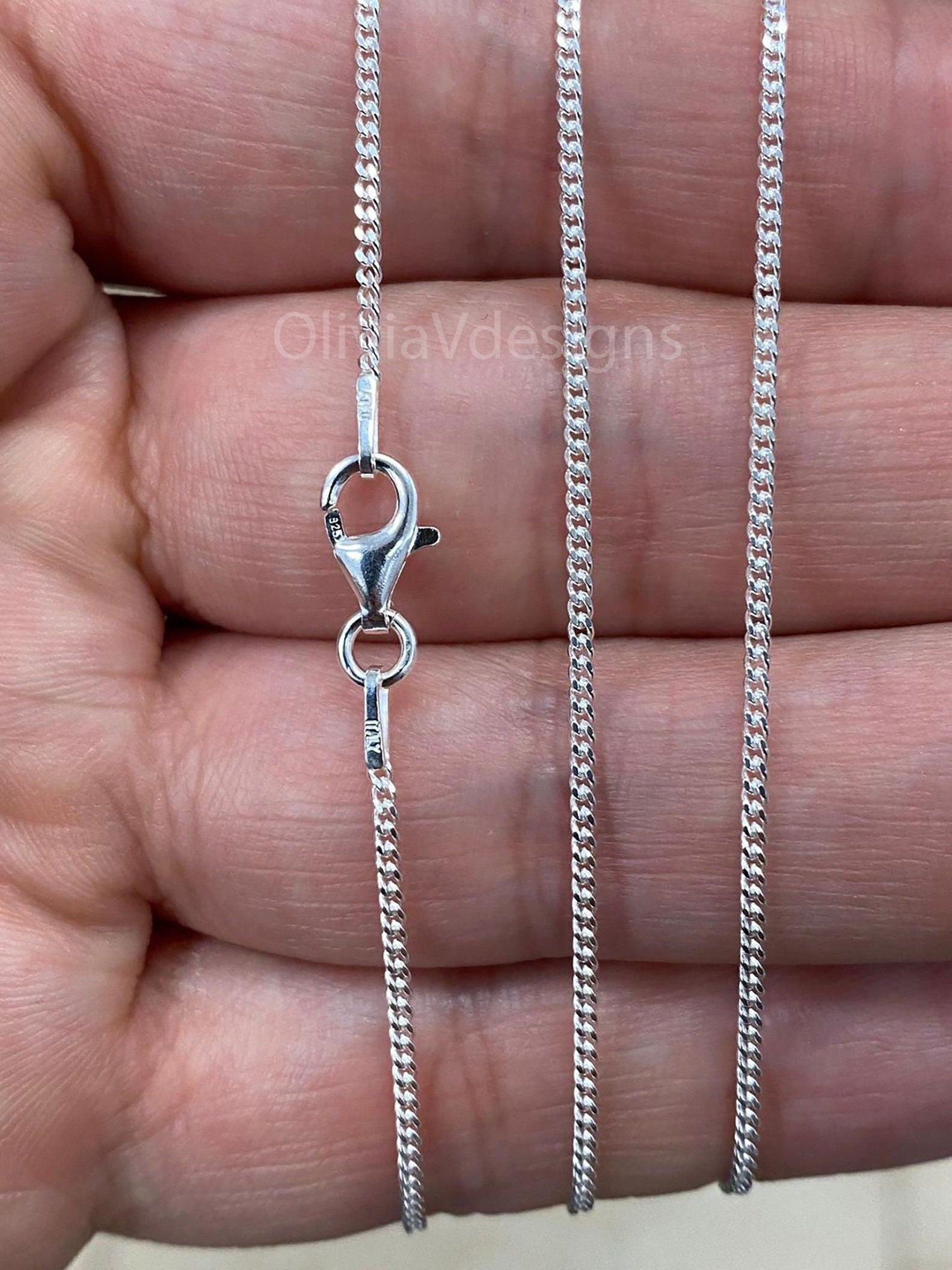 925 Sterling Silver Italian Solid Cuban Curb Link Chain 16'' 18'' 20'' 22'' 24'' 30'' 1.30MM - Genuine 925 Sterling Silver