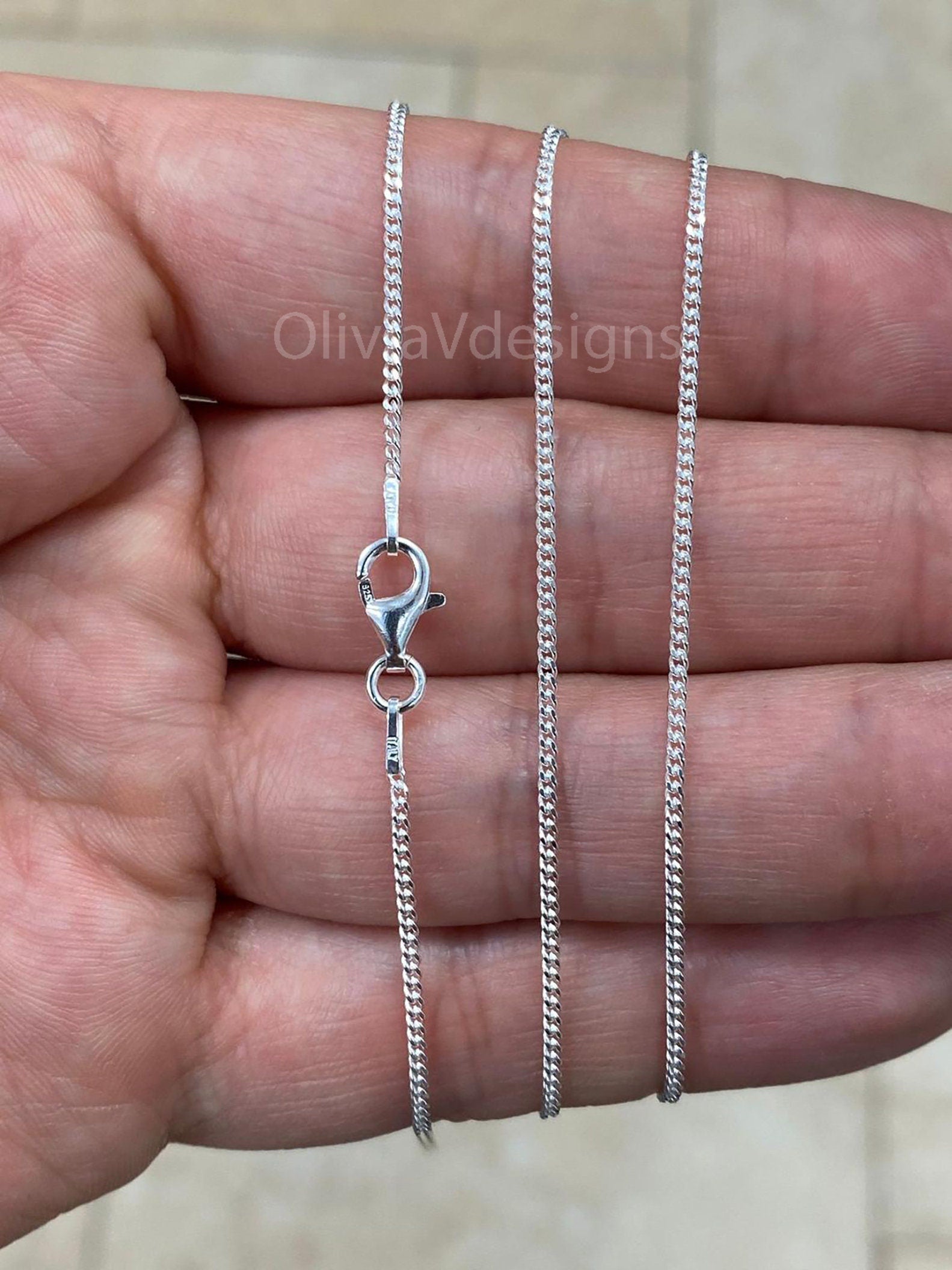 925 Sterling Silver Italian Solid Cuban Curb Link Chain 16'' 18'' 20'' 22'' 24'' 30'' 1.30MM - Genuine 925 Sterling Silver
