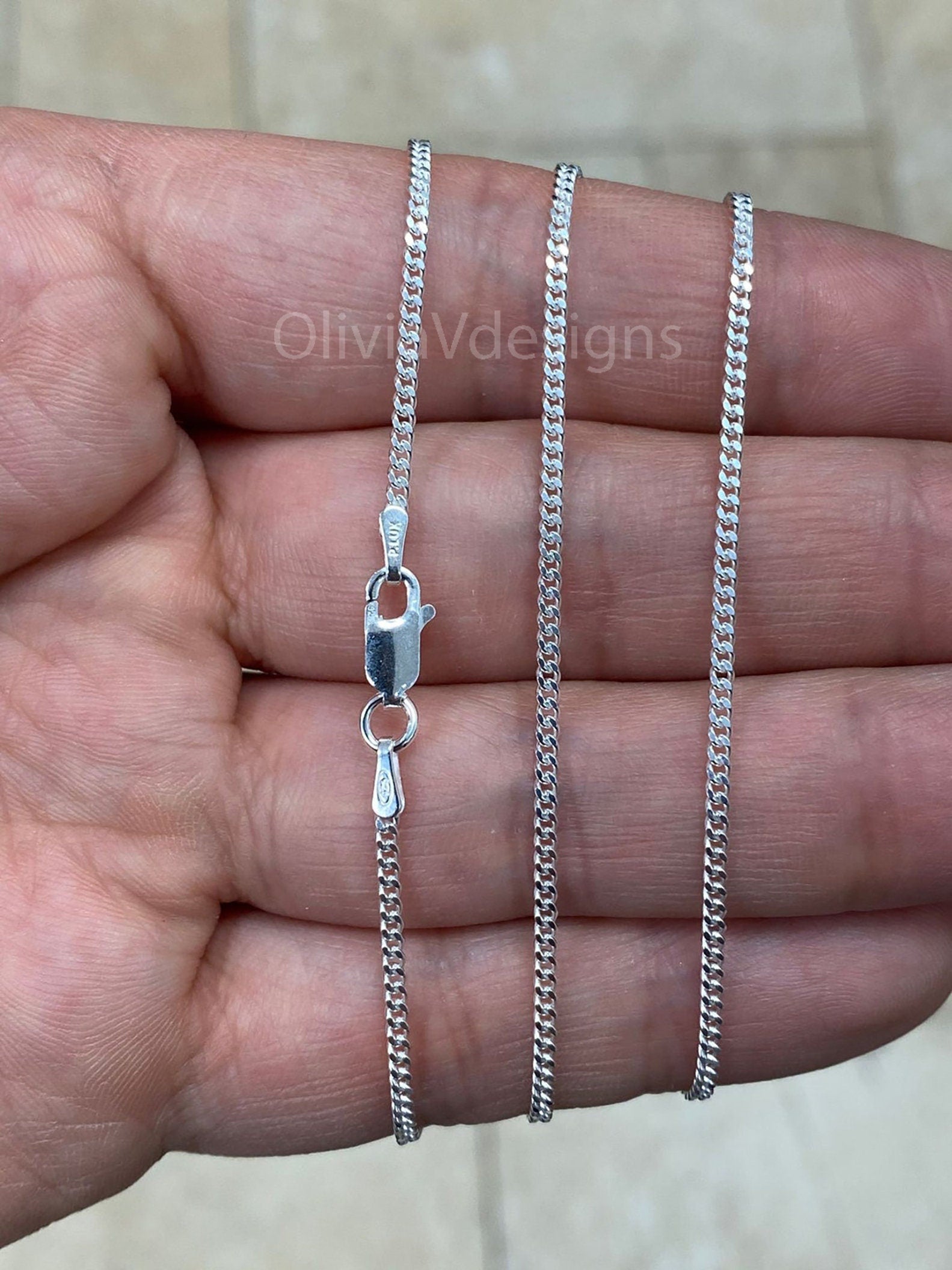 925 Sterling Silver Italian Solid Cuban Curb Link Chain 16'' 18'' 20'' 22'' 24'' 30'' 1.70MM - Genuine 925 Sterling Silver