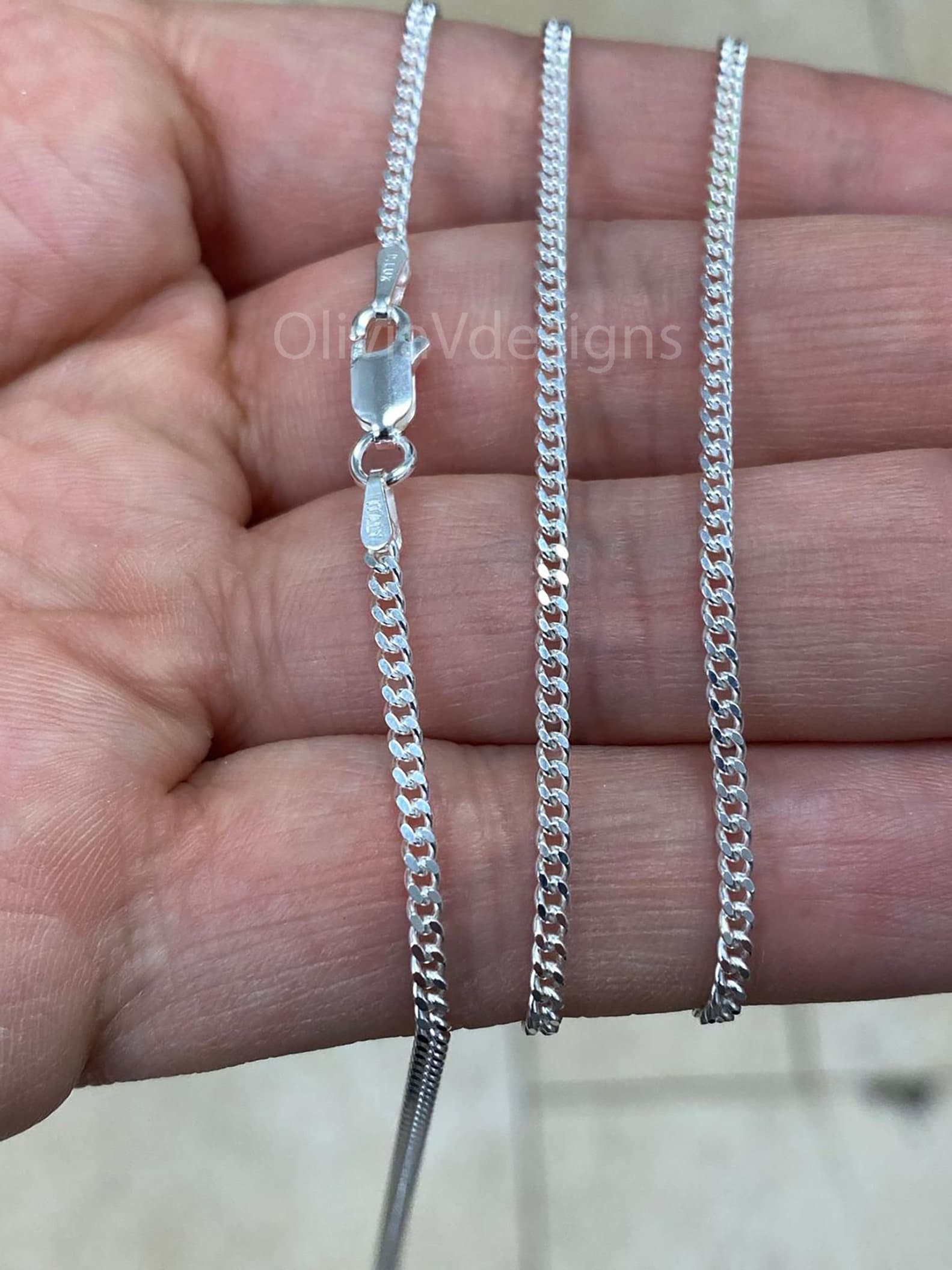 925 Sterling Silver Italian Solid Cuban Curb Link Chain 16'' 18'' 20'' 22'' 24'' 30'' 2.50MM - Genuine 925 Sterling Silver