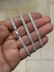 Sterling Silver Italian Solid Double Link Pave Cuban Curb Link Chain Bracelet 8'' 20'' 22'' 24'' 30'' - Genuine 925 Sterling Silver