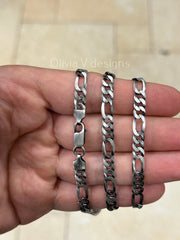925 Sterling Silver Italian Solid Figaro Link Necklace Chain 20'' 22'' 24'' 30'' 6mm - Titanium Gunmetal Finish