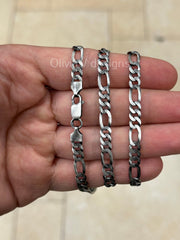 925 Sterling Silver Italian Solid Figaro Link Necklace Chain 20'' 22'' 24'' 30'' 6mm - Titanium Gunmetal Finish