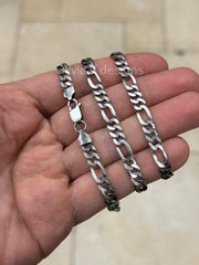 925 Sterling Silver Italian Solid Figaro Link Necklace Chain 20'' 22'' 24'' 30'' 6mm - Titanium Gunmetal Finish