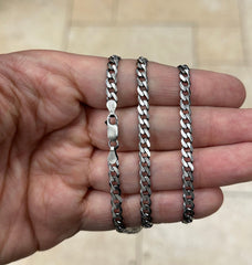 925 Sterling Silver Italian Solid Flat Cuban Curb Link Chain 18'' 20' 22'' 4.7mm - Titanium Gunmetal Finish