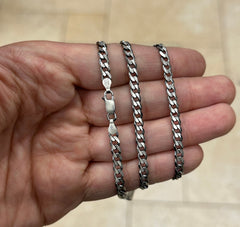 925 Sterling Silver Italian Solid Flat Cuban Curb Link Chain 18'' 20' 22'' 4.7mm - Titanium Gunmetal Finish