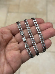 925 Sterling Silver Italian Solid Flat Cuban Curb Link Chain 18'' 20' 24'' 30'' 5.7mm - Titanium Gunmetal Finish