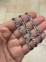 925 Sterling Silver Italian Solid Flat Cuban Curb Link Chain 18'' 20' 24'' 30'' 5.7mm - Titanium Gunmetal Finish