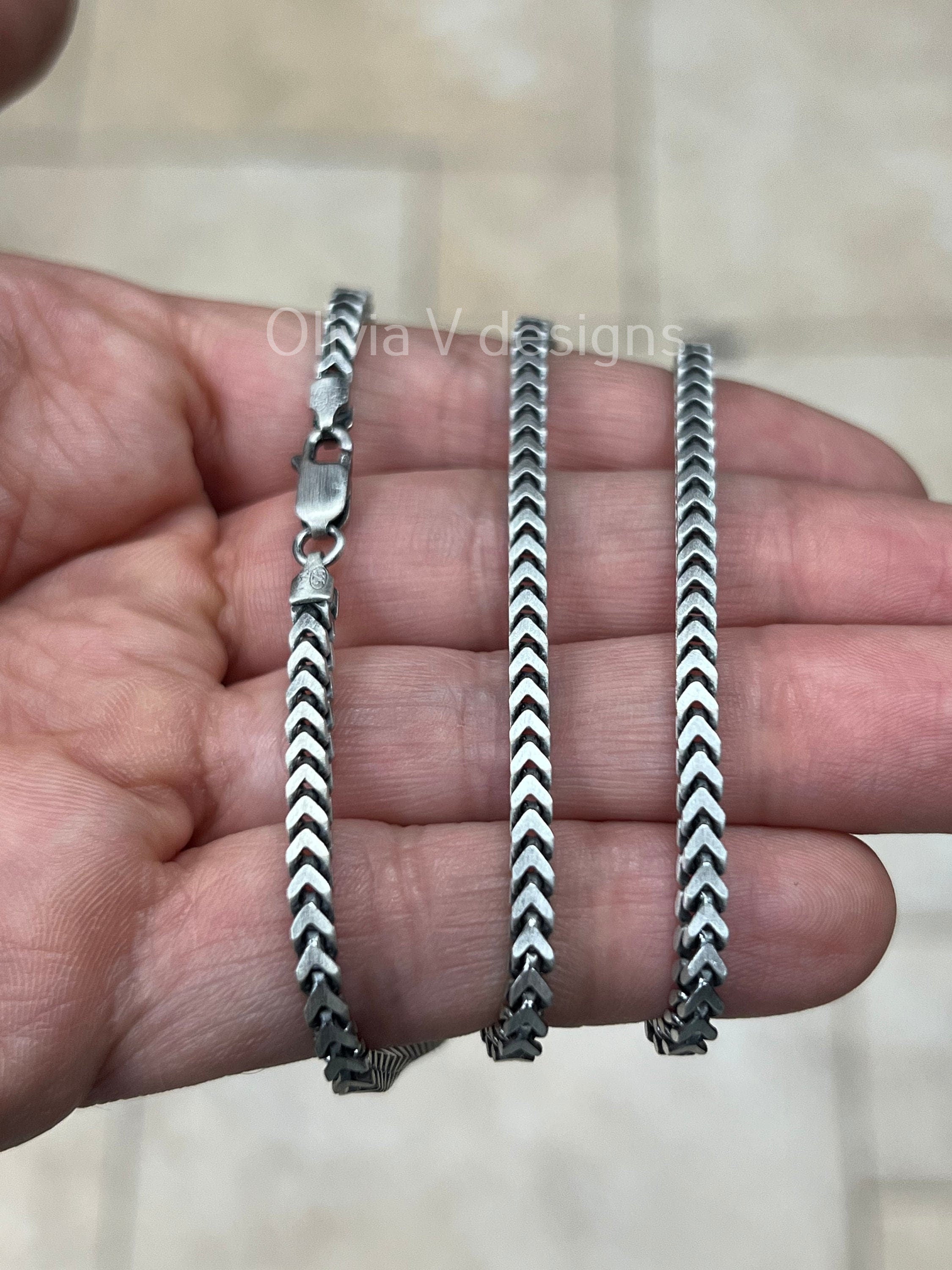 925 Sterling Silver Italian Solid Franco Foxtail Necklace Bracelet Chain 7.5'' 8'' 18'' 20'' 22'' 3mm - Titanium Gunmetal Finish
