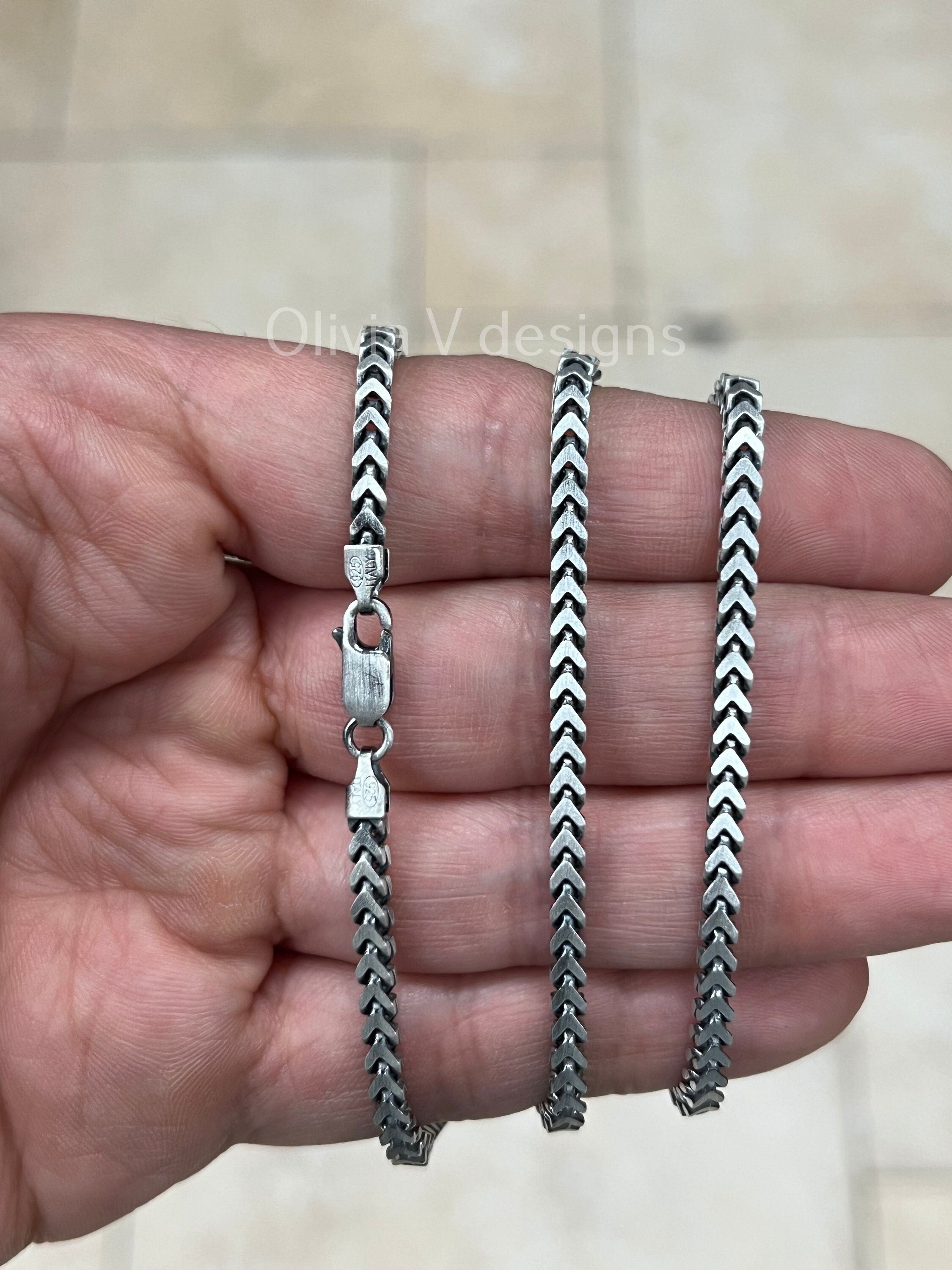 925 Sterling Silver Italian Solid Franco Foxtail Necklace Bracelet Chain 7.5'' 8'' 18'' 20'' 22'' 3mm - Titanium Gunmetal Finish