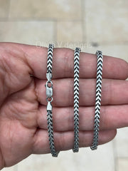 925 Sterling Silver Italian Solid Franco Foxtail Necklace Bracelet Chain 7.5'' 8'' 18'' 20'' 22'' 3mm - Titanium Gunmetal Finish