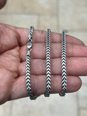 925 Sterling Silver Italian Solid Franco Foxtail Necklace Bracelet Chain 7.5'' 8'' 18'' 20'' 22'' 3mm - Titanium Gunmetal Finish