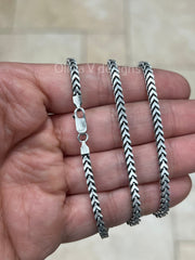 925 Sterling Silver Italian Solid Franco Foxtail Necklace Bracelet Chain 7.5'' 8'' 18'' 20'' 22'' 3mm - Titanium Gunmetal Finish