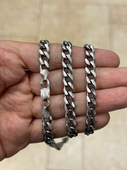 925 Sterling Silver Italian Solid Miami Cuban Curb Link Chain 20'' 22' 24'' 7.50mm - Titanium Gunmetal Finish