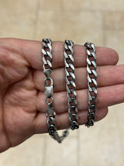 925 Sterling Silver Italian Solid Miami Cuban Curb Link Chain 20'' 22' 24'' 7.50mm - Titanium Gunmetal Finish