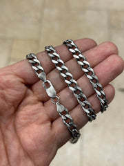 925 Sterling Silver Italian Solid Miami Cuban Curb Link Chain 20'' 22' 24'' 7.50mm - Titanium Gunmetal Finish