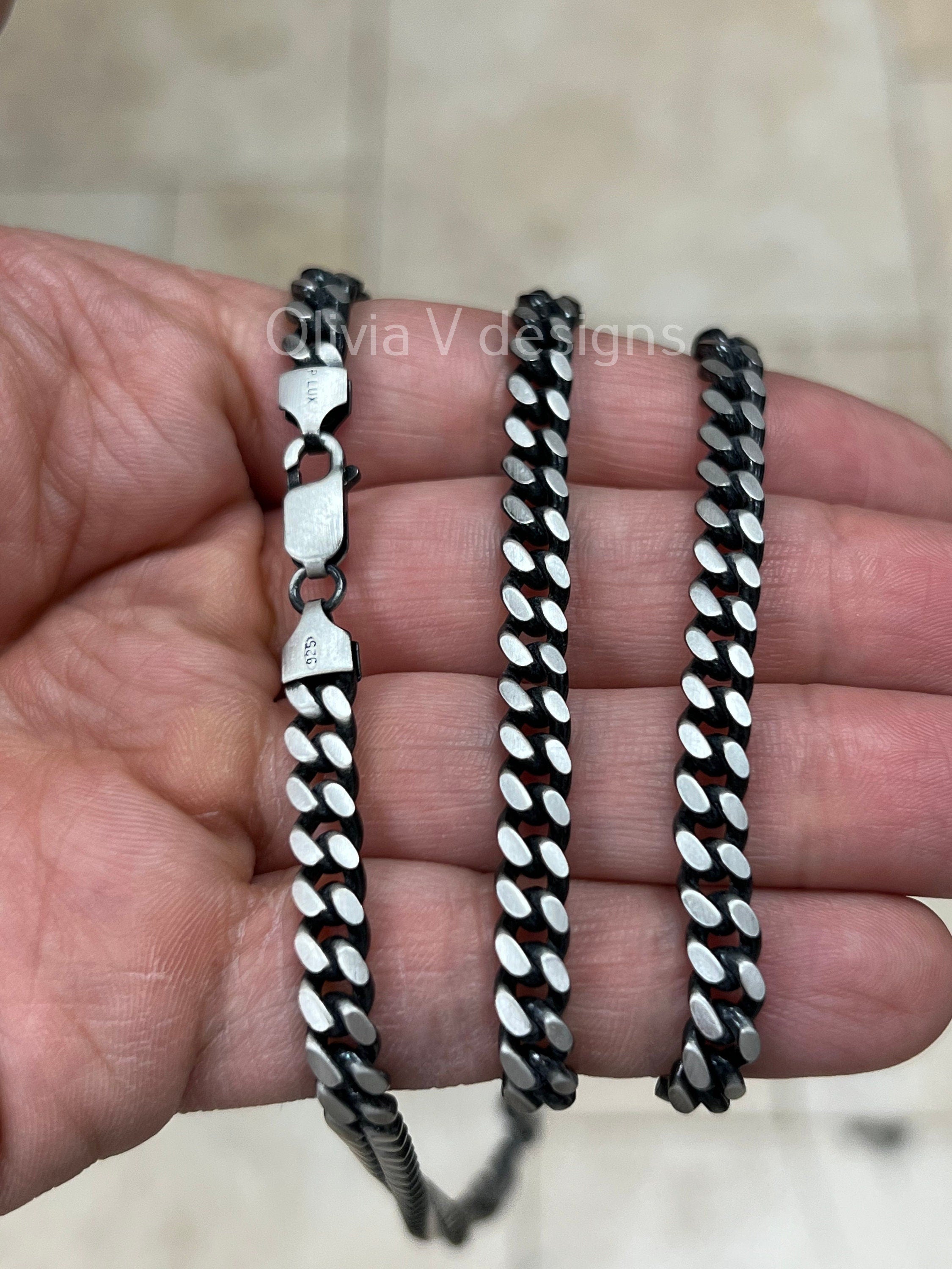 925 Sterling Silver Italian Solid Miami Cuban Curb Link Necklace Chain 20'' 22'' 24'' 30'' 6mm - Titanium Gunmetal Finish